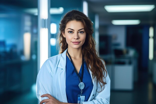 Photo photo de profil d'une femme attrayante, médecin de famille, consultante de patients, souriante et amicale, virologue fiable