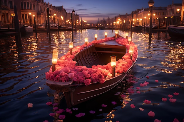 Photo photo d'une promenade romantique en bateau avec des bougies le jour de la saint-valentin