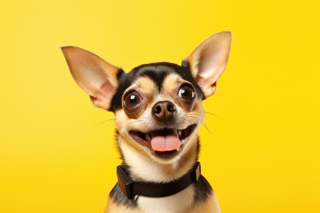 Photo une photo promotionnelle d'un chien heureux sur fond jaune