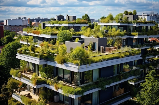 Photo photo quartier résidentiel moderne avec toit vert et balcon