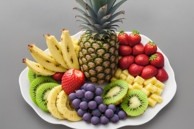 photo raisins fraises ananas kiwi abricot banane et ananas entier