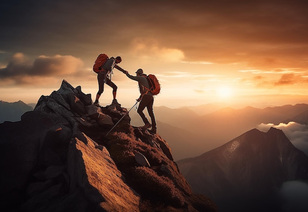 Photo de randonneurs et de voyageurs s'entraidant