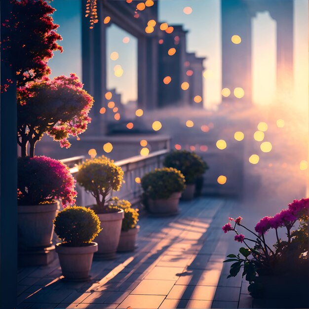 Photo d'une rangée de plantes en pot sur un trottoir