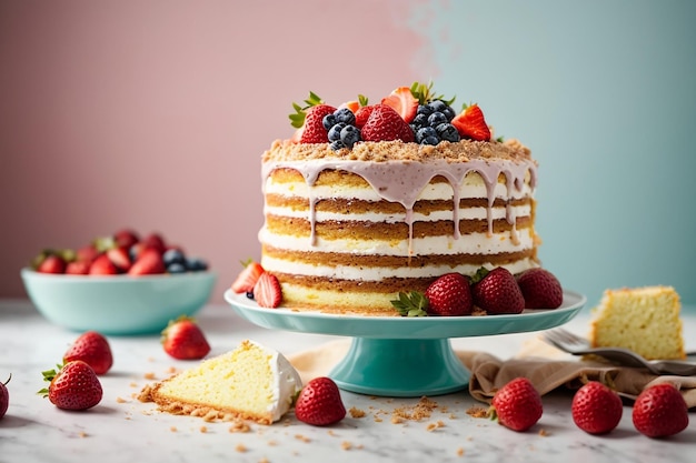 Une photo rapprochée d'un délicieux gâteau sur le fond blanc