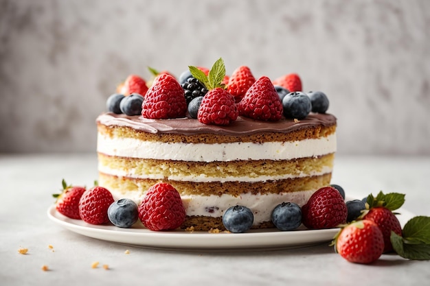 Une photo rapprochée d'un délicieux gâteau sur le fond blanc