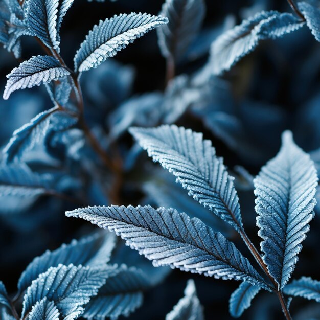 Photo rapprochée du gel sur les feuilles créant de beaux motifs mise au point partielle Arrière-plan sans couture