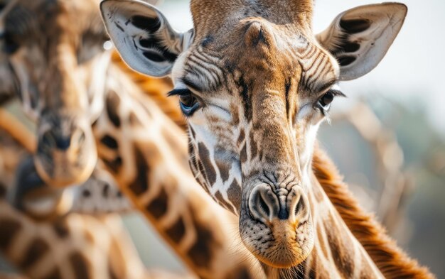 Une photo rapprochée d'une famille de girafes