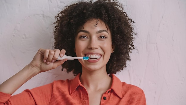 Photo une photo rapprochée d'une femme qui s'attend à se brosser les dents