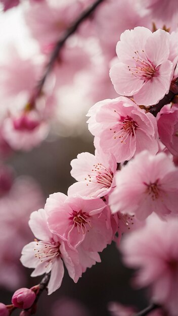 Photo rapprochée de la fleur de cerise rose et de la floraison de la sakura dans le paysage naturel du printemps