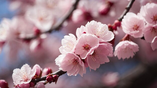 Photo rapprochée de la fleur de cerise rose et de la floraison de la sakura dans le paysage naturel du printemps