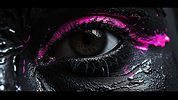 Une photo rapprochée de l'œil d'une personne avec de la peinture rose
