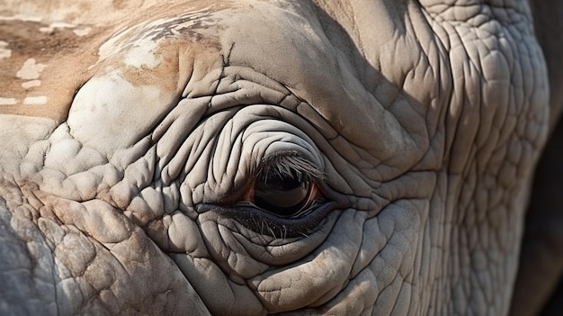 Une photo rapprochée d'un rhinocéros blanc en voie de disparition.