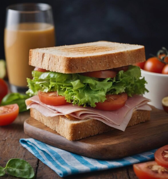 Une photo rapprochée d'un sandwich à la viande et aux légumes