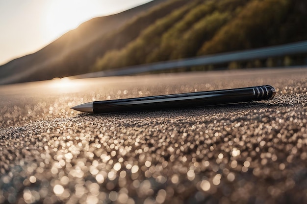 Photo une photo rapprochée d'un stylo sur les routes une photo proche d'un pen sur la route