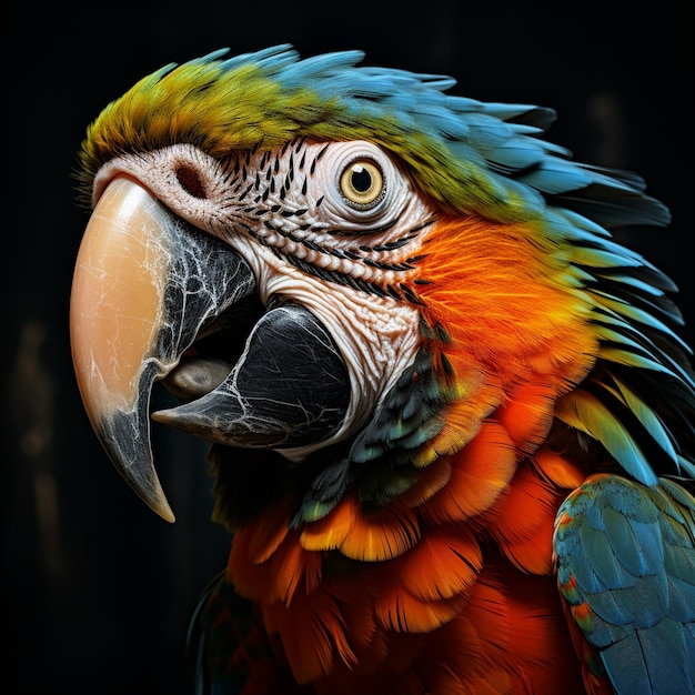 Une photo rapprochée de la tête d'un perroquet