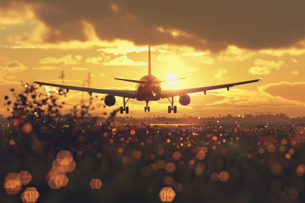 Photo réaliste d'un aéroport avec un avion décollant à la lumière du jour