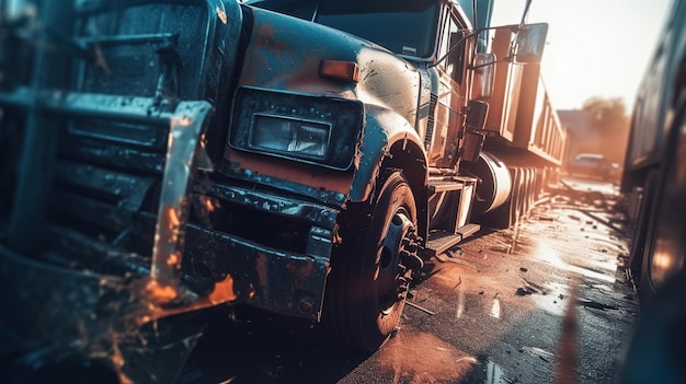 Photo photo réaliste de dommages causés par un accident de camion