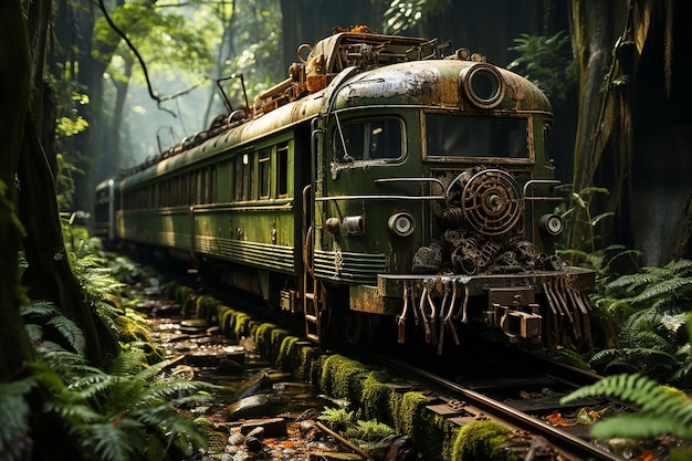 Photo une photo réaliste d'un orient express rouillé et abandonné