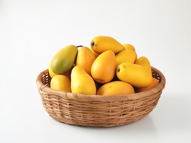 photo réaliste avec un panier de fond blanc avec des fruits de mangue