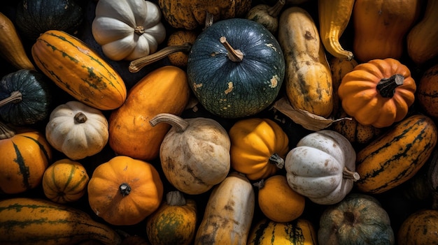 Photo réaliste d'un paysage fruitier de type différent de courge