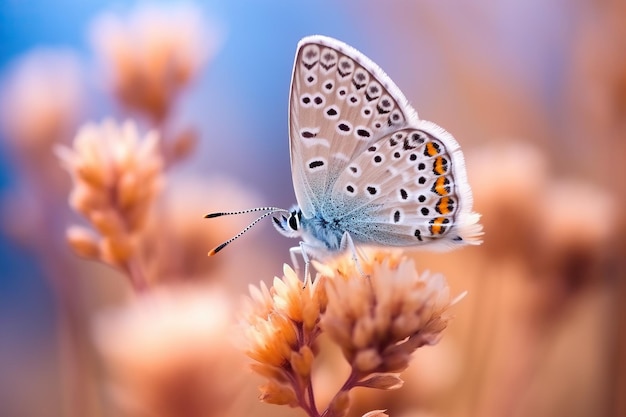 Photo réaliste plebejus argus petit papillon sur une fleur