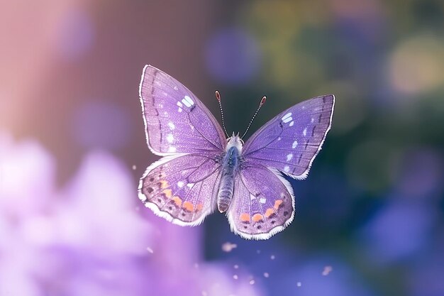 Photo réaliste plebejus argus petit papillon vole montré les ailes avec un fabuleux backgroun flou