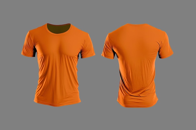 Photo photo réaliste de t-shirts orange masculins avec espace de copie, vue avant et arrière