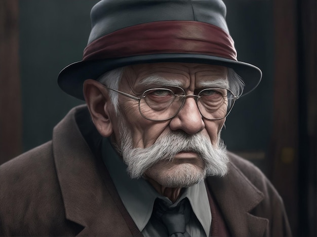 Photo réaliste d'un vieil homme gangster de 1920 ans colorisée par Generative AI