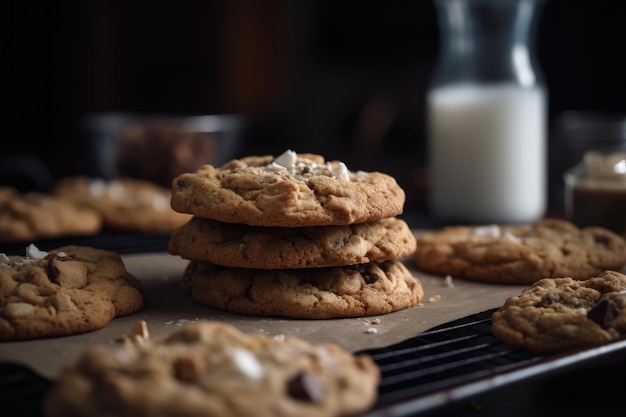 Photo recadrée d'un délicieux lot de biscuits dans une cuisine créée avec une IA générative