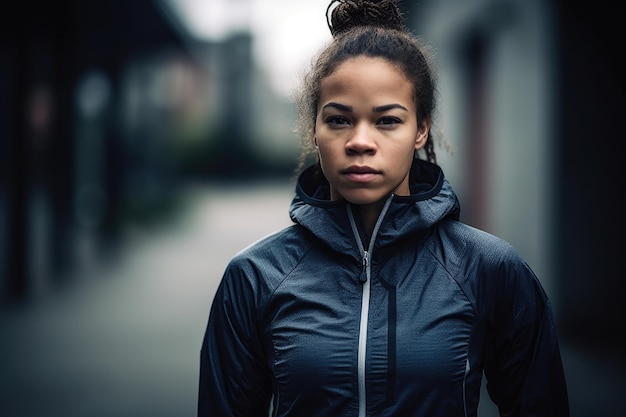 Photo recadrée d'une jeune athlète féminine dans son équipement de course créé avec une IA générative