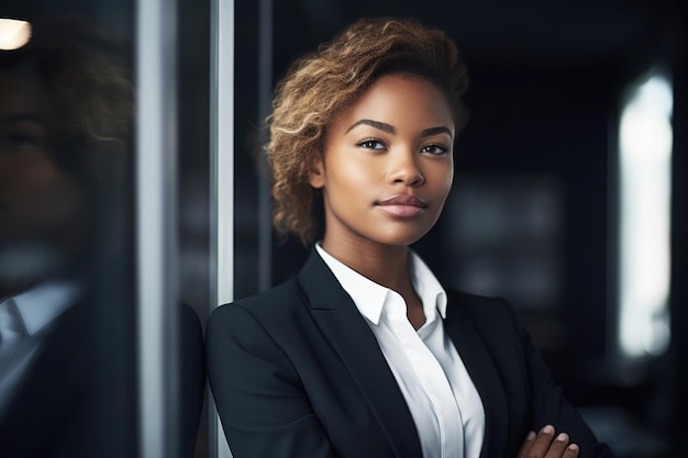 Photo recadrée d'une jeune femme d'affaires confiante dans son bureau créée avec une IA générative