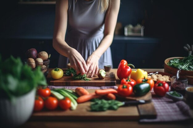 Photo recadrée d'une jolie jeune femme méditant à la maison créée avec une IA générative