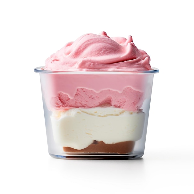 Photo une photo d'un récipient transparent élégant avec de la crème glacée à saveur napolitaine