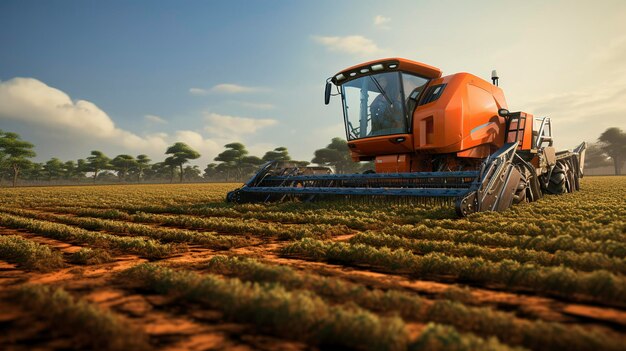 Une photo d'une récolteuse de carottes dans un champ de carottes