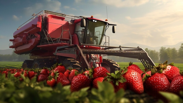 Une photo d'une récolteuse de fraises en action