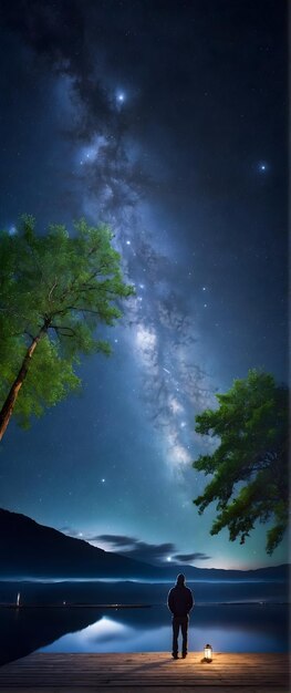 Photo réelle comme Starlit Canopy Regardez dans le cosmos sous une canopée d'étoiles du ciel nocturne dans la nature et l