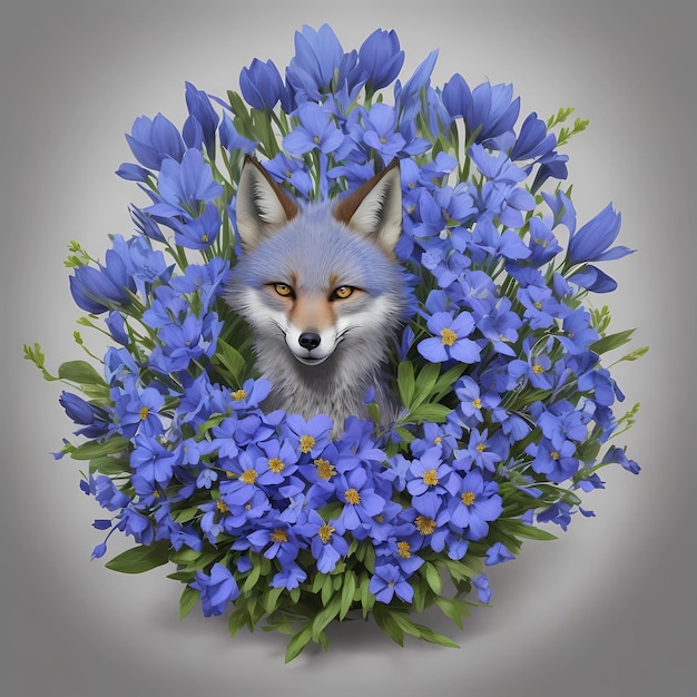 Photo une photo d'un renard dans un bouquet de fleurs