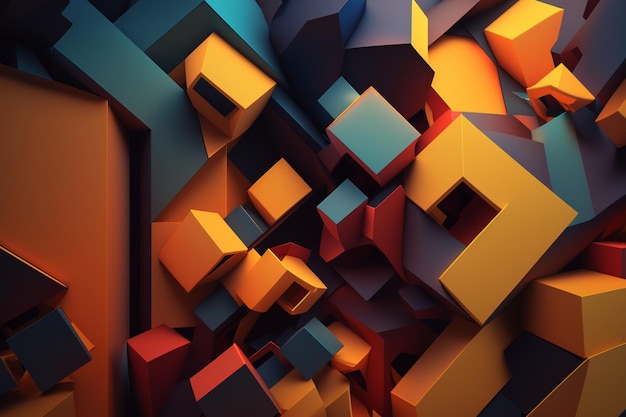 Photo de rendu 3d abstrait du fond d'écran de cubes chaotiques