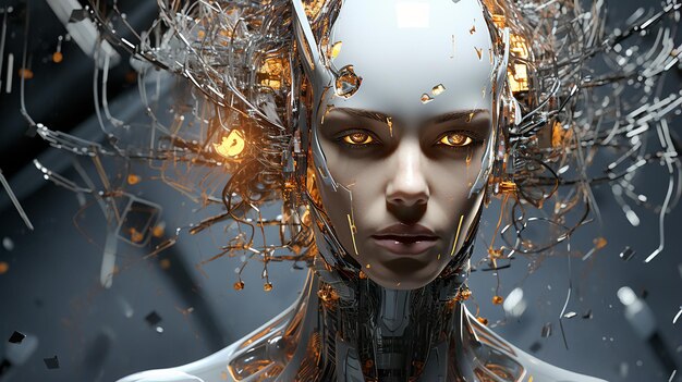 Photo de rendu 3D d'une fille robotique futuriste