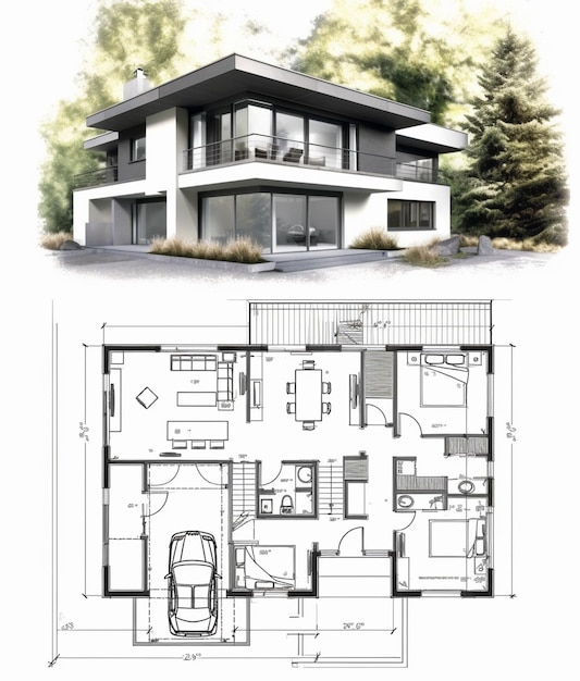 Photo rendu 3D d'une maison moderne