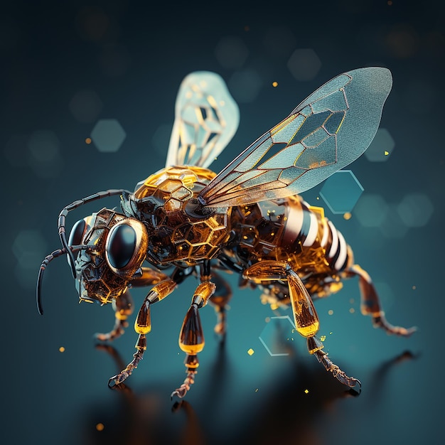 Photo rendue en 3D d'une abeille de style art numérique
