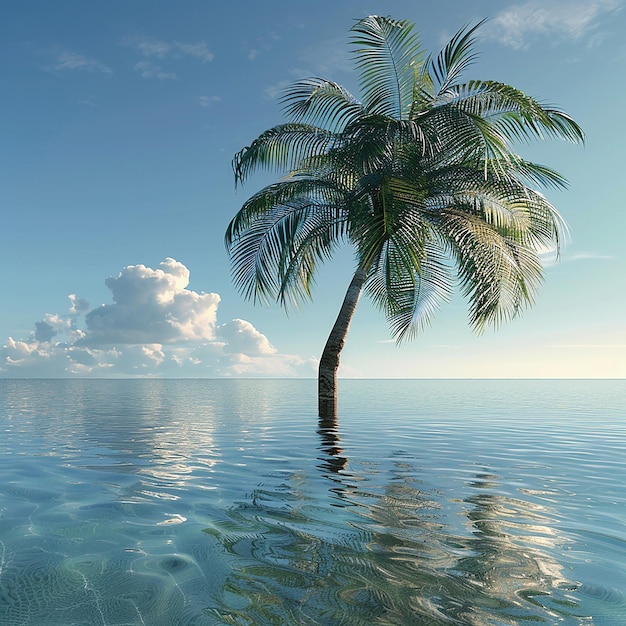 Photo rendue en 3D d'un beau palmier dans l'eau