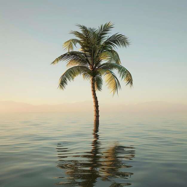 Photo rendue en 3D d'un beau palmier dans l'eau