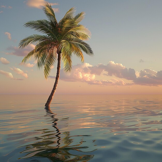 Photo rendue en 3D d'un beau palmier dans l'eau