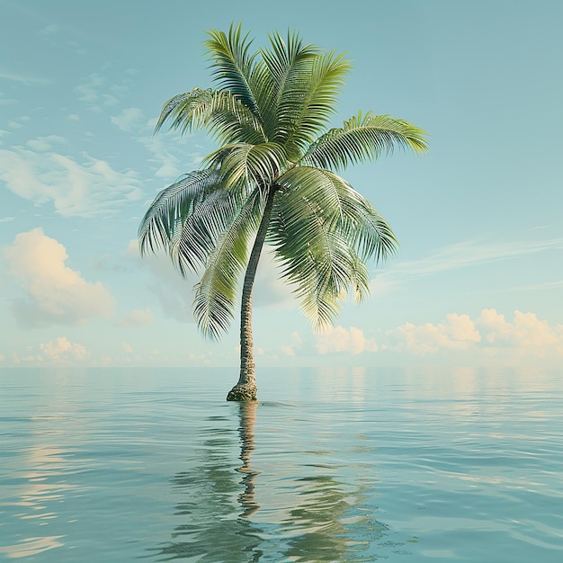 Photo rendue en 3D d'un beau palmier dans l'eau