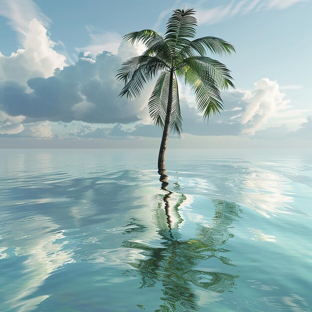 Photo rendue en 3D d'un beau palmier dans l'eau