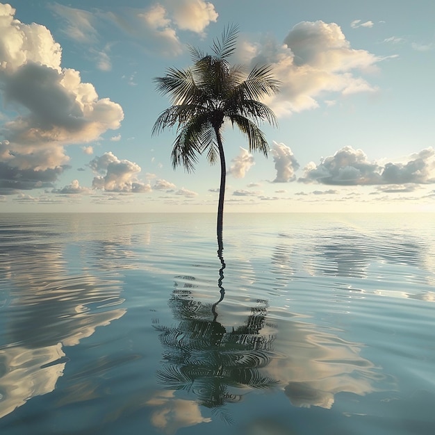 Photo rendue en 3D d'un beau palmier dans l'eau