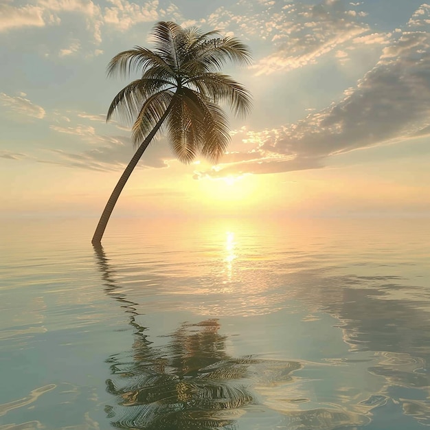 Photo rendue en 3D d'un beau palmier dans l'eau