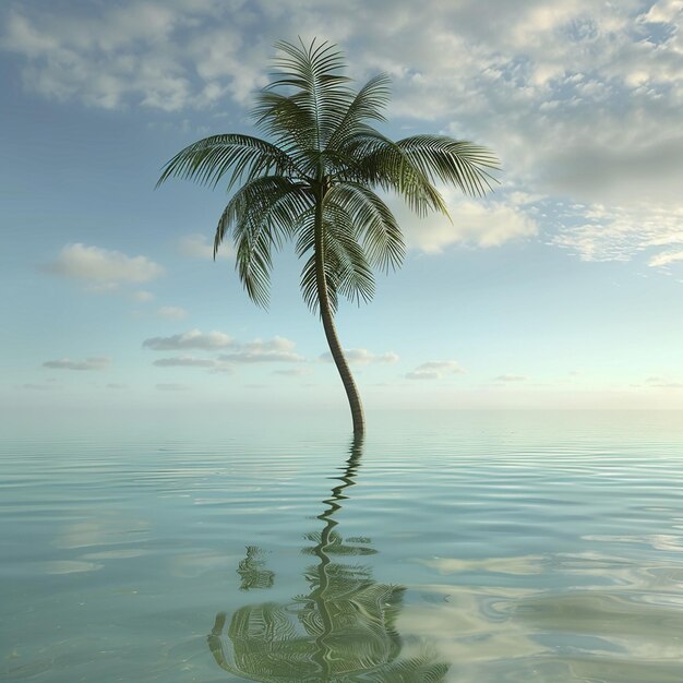 Photo rendue en 3D d'un beau palmier dans l'eau