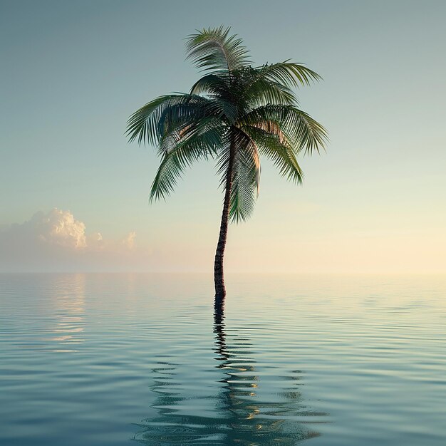 Photo rendue en 3D d'un beau palmier dans l'eau